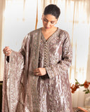 Hamna — Sunehri tea pink embroidered lama silk suit with zari tissue dupatta