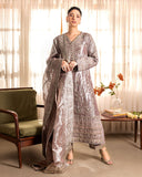 Hamna — Sunehri tea pink embroidered lama silk suit with zari tissue dupatta