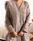 Hamna — Sunehri tea pink embroidered lama silk suit with zari tissue dupatta