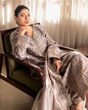 Hamna — Sunehri tea pink embroidered lama silk suit with zari tissue dupatta