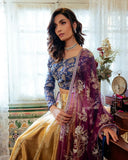 Meena — Sunehri blue embroidered satin zari lehenga with kasab net dupatta