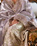 Close-up of embroidered dupatta drape on Mint Green Silver Zarri Silk suit