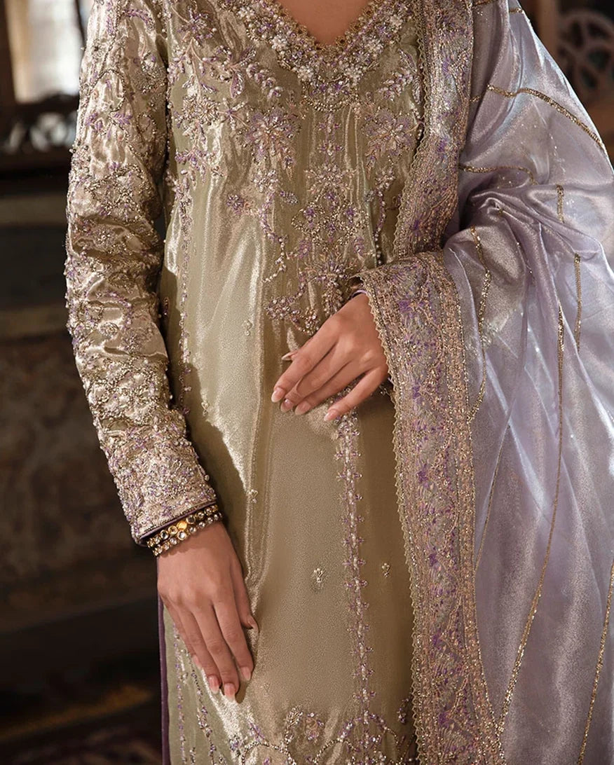 Close-up of beaded threadwork embroidery on Mint Green Silver Zarri Silk suit