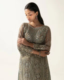 Meline — Fleur mint green embroidered net suit with pearl and crystal dabka embroidery