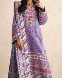 Close-up of hand embellished neckline buttons and embroidered silk lace on purple printed raw silk shirt