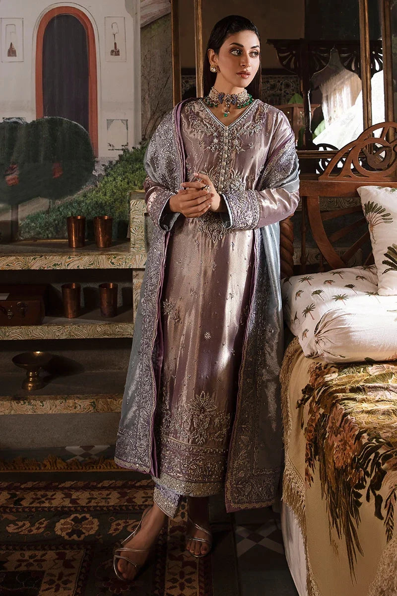 Mehza — Sunehri purple silver zarri silk suit with hand-embellished beadwork and threadwork
