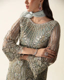 Meline — Fleur mint green embroidered net suit with pearl and crystal dabka embroidery