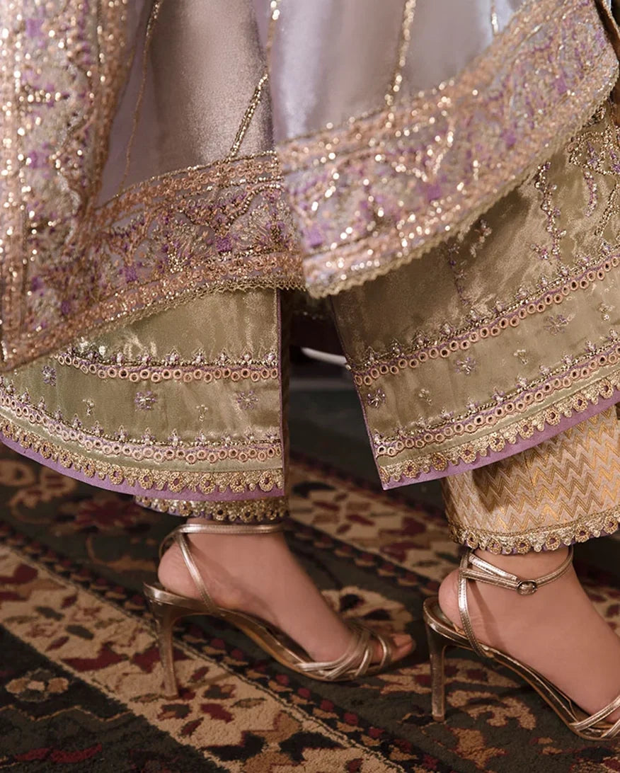 Close-up of beaded hem border on Mint Green Silver Zarri Silk suit