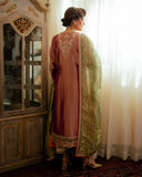 Seema — Sunehri light pink embroidered satin zari suit with zari tissue dupatta