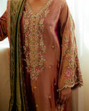 Seema — Sunehri light pink embroidered satin zari suit with zari tissue dupatta