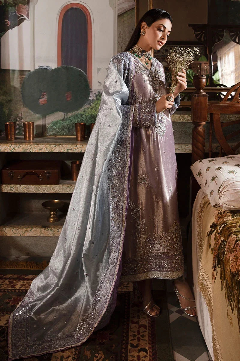 Mehza — Sunehri purple silver zarri silk suit with hand-embellished beadwork and threadwork
