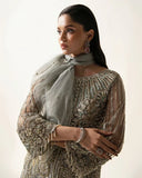 Meline — Fleur mint green embroidered net suit with pearl and crystal dabka embroidery