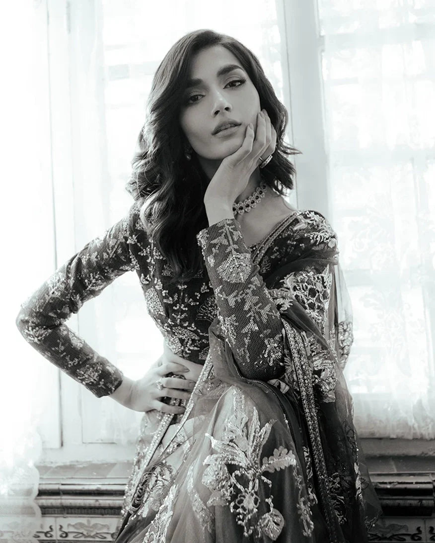 Meena — Sunehri blue embroidered satin zari lehenga with kasab net dupatta