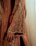 Seema — Sunehri light pink embroidered satin zari suit with zari tissue dupatta