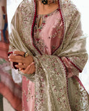 Lamia — Sunehri pink silver embroidered zarri silk suit with hand-embellished beadwork