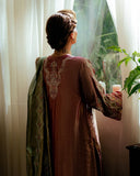 Seema — Sunehri light pink embroidered satin zari suit with zari tissue dupatta