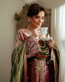 Seema — Sunehri light pink embroidered satin zari suit with zari tissue dupatta