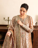 Bakht — Sunehri orange lama silk suit with gold tilla beadwork and zari tissue dupatta