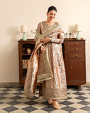Bakht — Sunehri orange lama silk suit with gold tilla beadwork and zari tissue dupatta