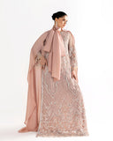 Daphne — Fleur peach embroidered net kaftan with fringed bell sleeves and organza dupatta