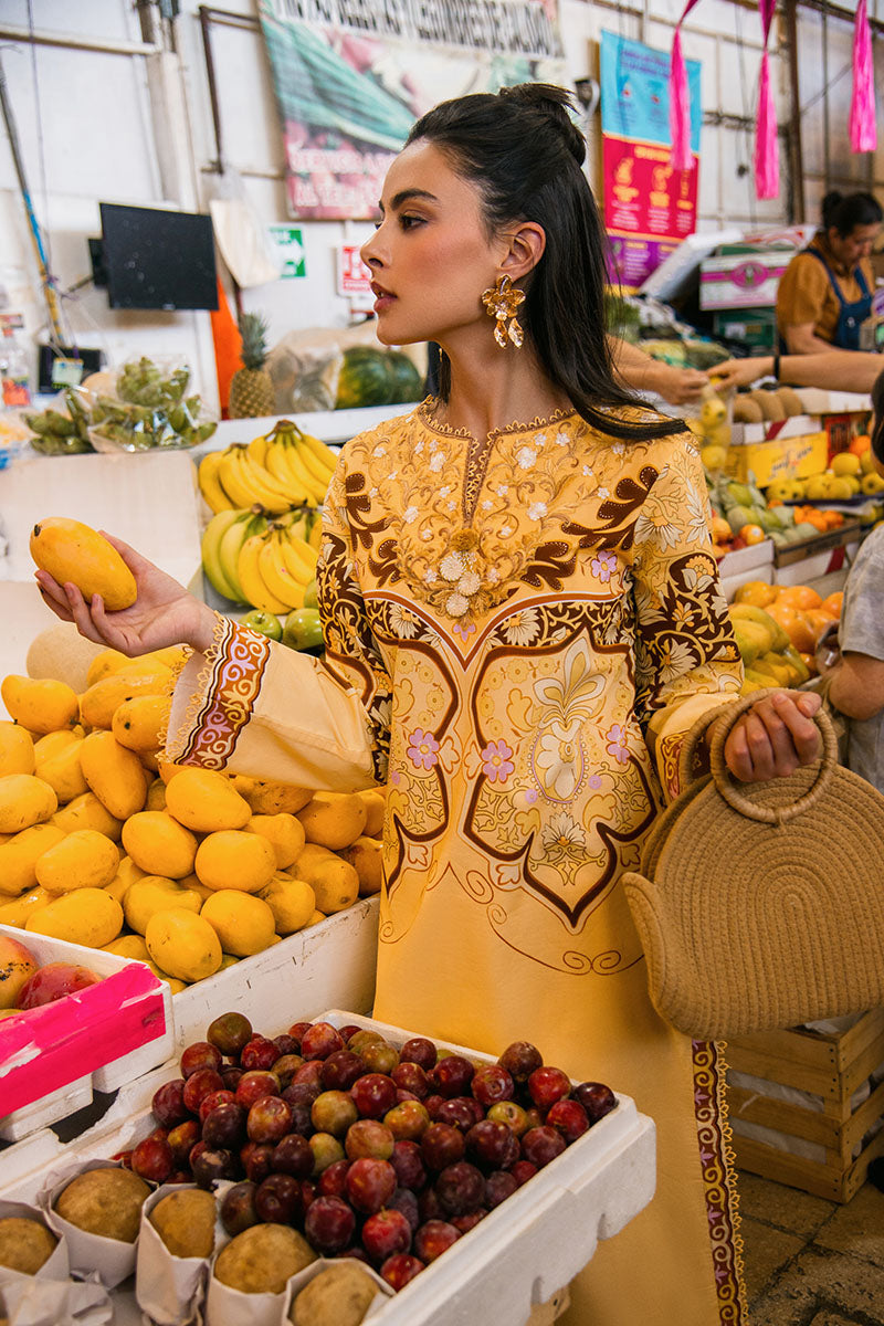 Blossing Almond | La Dolce Hemline Prints'25 Vol 2 | Women | Mushq | Pakistani Designer Dresses USA