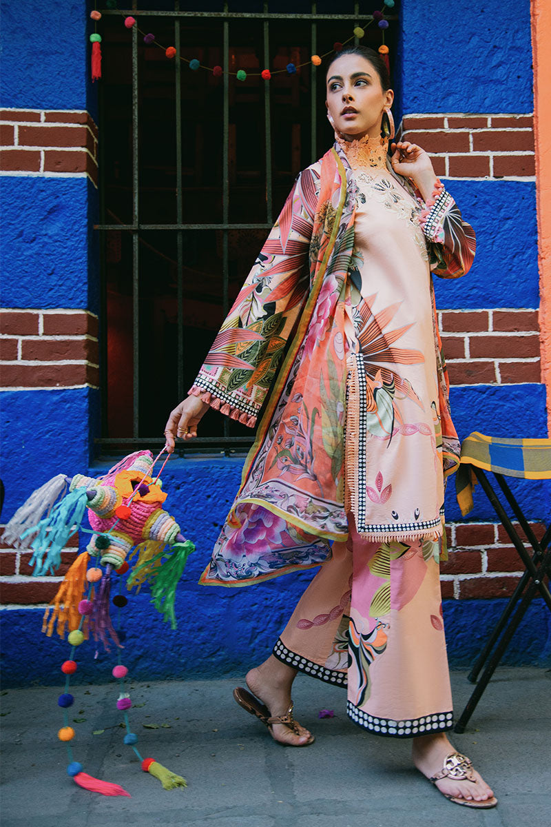 Peach Poppies | La Dolce Hemline Prints'25 Vol 2 | Women | Mushq | Pakistani Designer Dresses USA