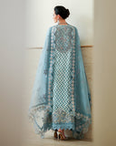 Back view of Blue brosha suit showing embellished dupatta panel