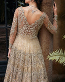 Close-up of a Beige Net bridal dress back detail, part of Mushq's wedding dress collection