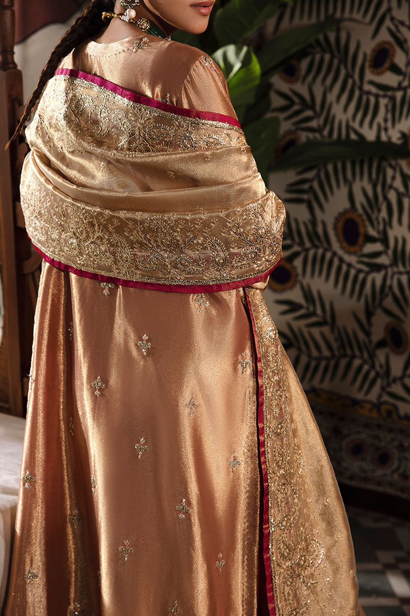 Aleha — Sunehri red golden zarri silk suit with hand-embellished gold thread work