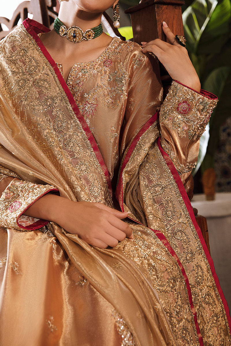 Aleha — Sunehri red golden zarri silk suit with hand-embellished gold thread work