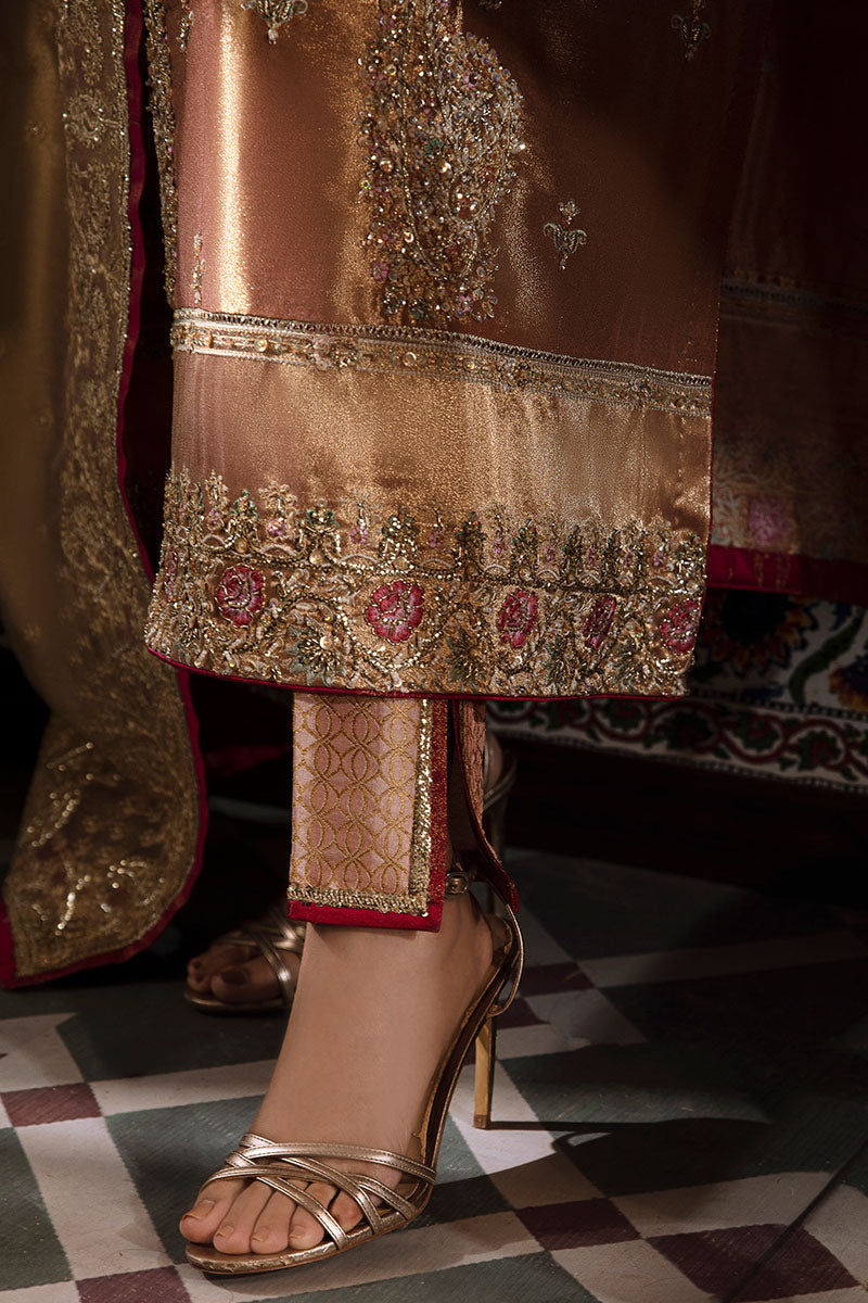 Aleha — Sunehri red golden zarri silk suit with hand-embellished gold thread work