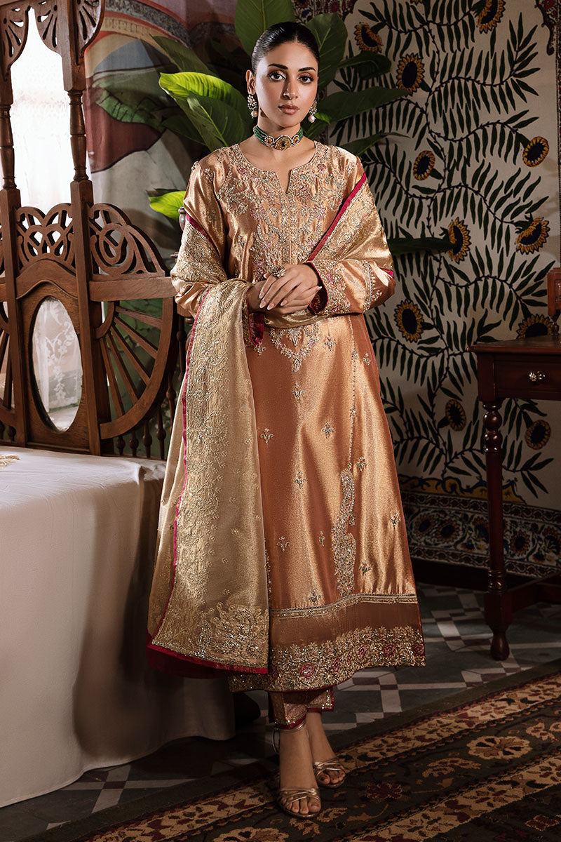 Aleha — Sunehri red golden zarri silk suit with hand-embellished gold thread work