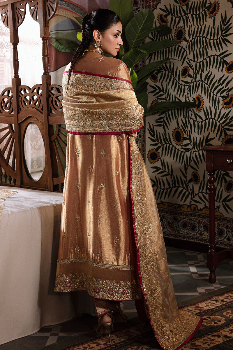 Aleha — Sunehri red golden zarri silk suit with hand-embellished gold thread work