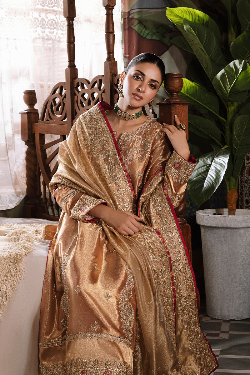 Aleha — Sunehri red golden zarri silk suit with hand-embellished gold thread work