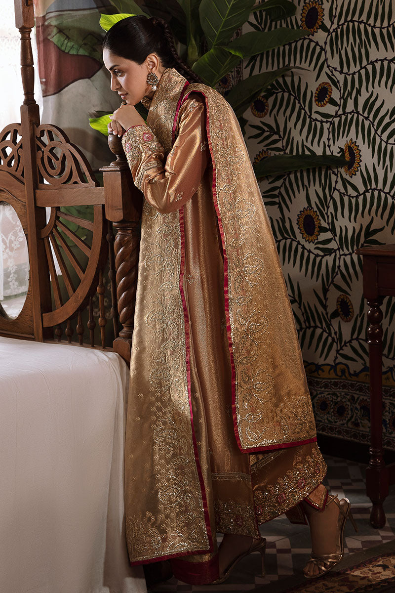 Aleha — Sunehri red golden zarri silk suit with hand-embellished gold thread work