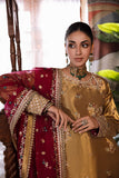 Zaisha — Sunehri tobacco gold zarri silk suit with gold threading and red dupatta