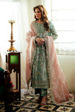 Jana — Sunehri sea green embroidered satin zari suit with zari tissue dupatta