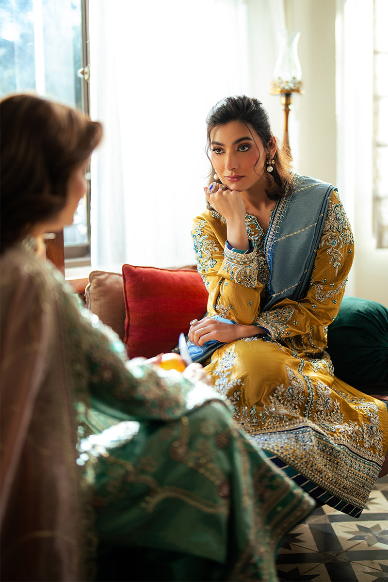 Zoya — Sunehri golden embroidered satin zari suit with zari tissue dupatta