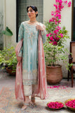 Eman — Sunehri light blue embroidered satin zari suit with zari tissue dupatta