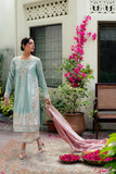 Eman — Sunehri light blue embroidered satin zari suit with zari tissue dupatta
