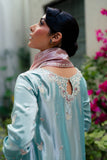 Eman — Sunehri light blue embroidered satin zari suit with zari tissue dupatta