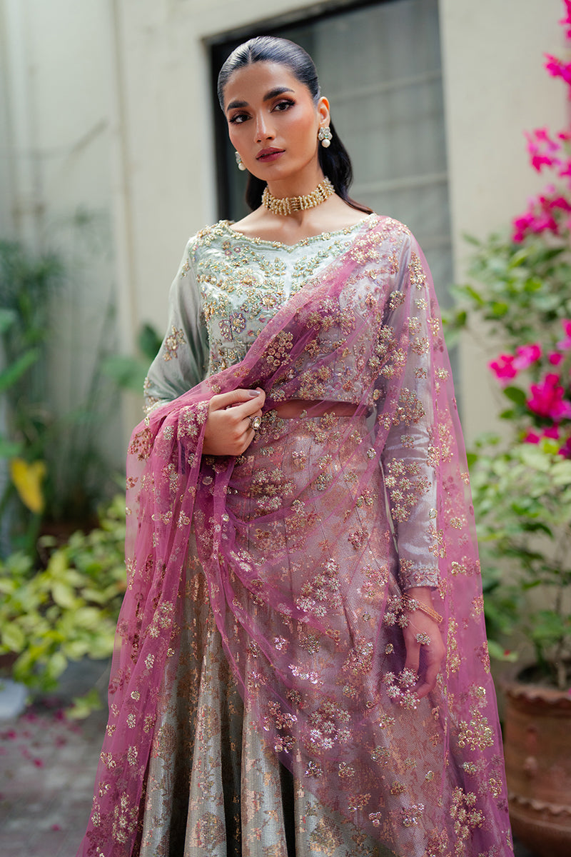 Zima — Sunehri mint green embroidered satin zari lehenga with kasab net dupatta