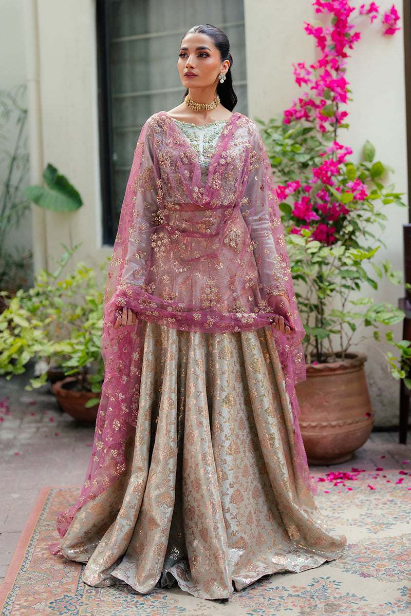 Zima — Sunehri mint green embroidered satin zari lehenga with kasab net dupatta