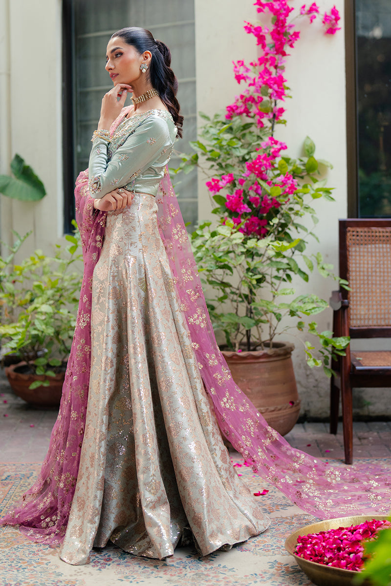 Zima — Sunehri mint green embroidered satin zari lehenga with kasab net dupatta