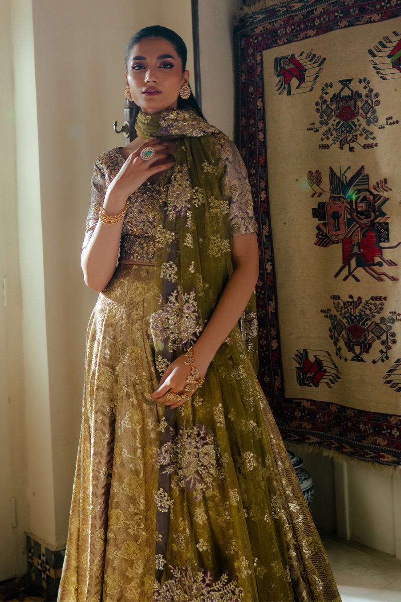 Elma — Sunehri lavender embroidered satin zari lehenga with kasab net dupatta