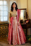 Iqra — Sunehri gold embroidered satin zari lehenga with kasab net dupatta