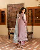 Periwesh — Sunehri dark pink embroidered lama silk suit with zari tissue dupatta