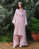 Woman wearing a light pink unstitched lawn suit with embroidered tunic, Secret Garden collection