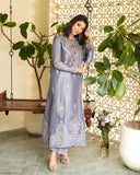 Samiya — Sunehri lavender lama silk suit with embroidered neckline and zari tissue dupatta