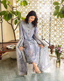Samiya — Sunehri lavender lama silk suit with embroidered neckline and zari tissue dupatta